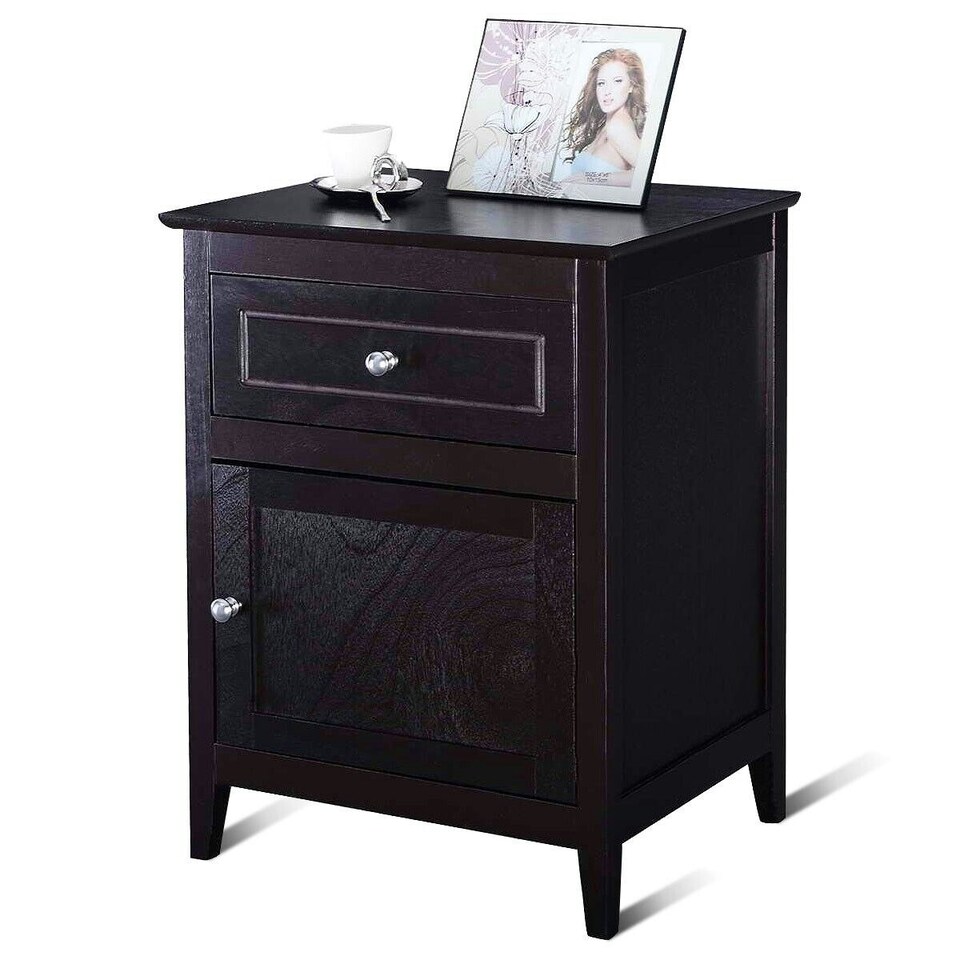 image 1 of COSTWAY 2-Tier Nightstand Modern Sofa Side Table Bedroom Brown