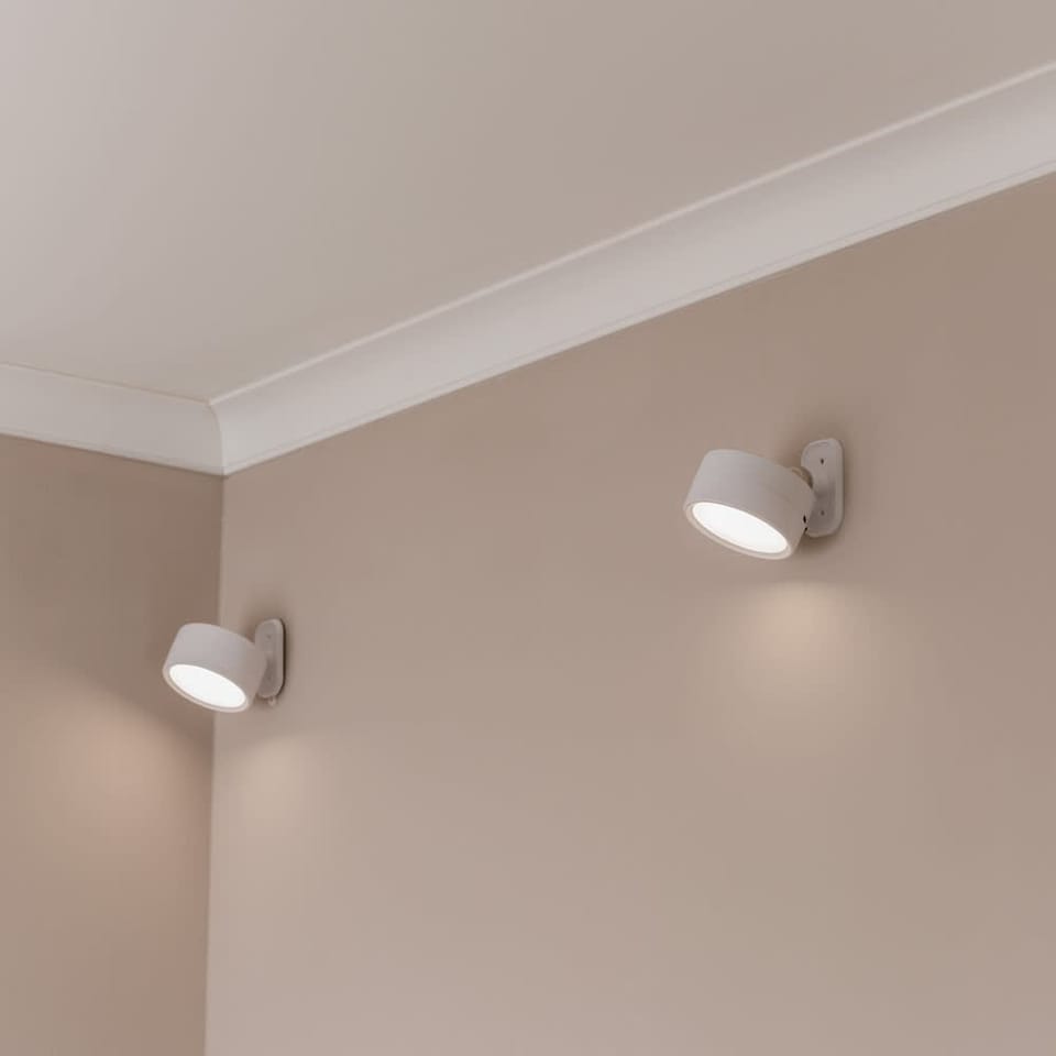image 1 of ValueLights Marshall Pair of Matte White Wall Light & Bulb | White