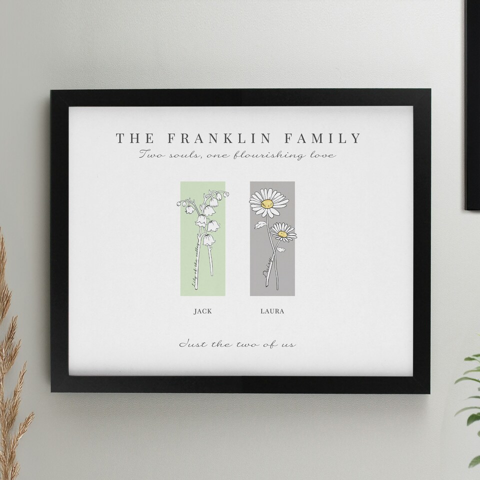 image 1 of Personalised Birth Flower Family of 2 Black Framed Print Black | One Size
