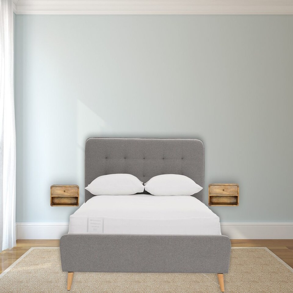 image 1 of Curved Oak-ish Wall Mounted Bedside with Open Slot Brown