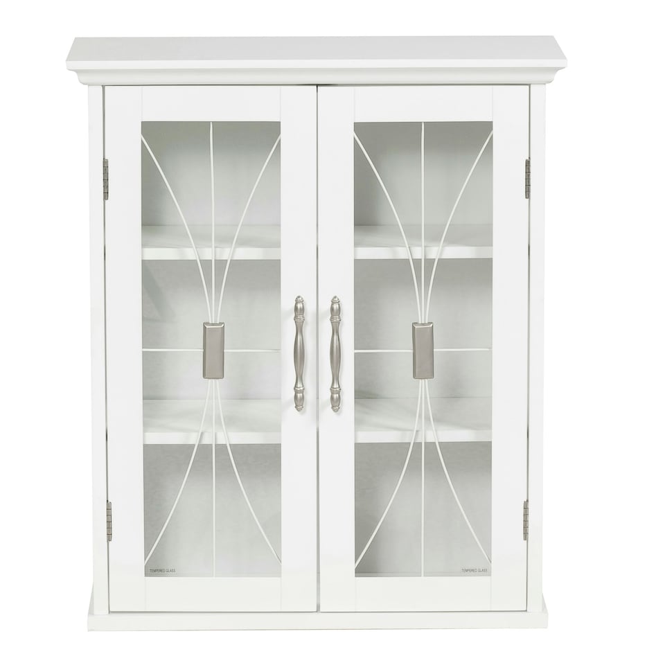 image 1 of Teamson Home Wooden Bathroom Wall Cabinet White With 2 Glass Doors