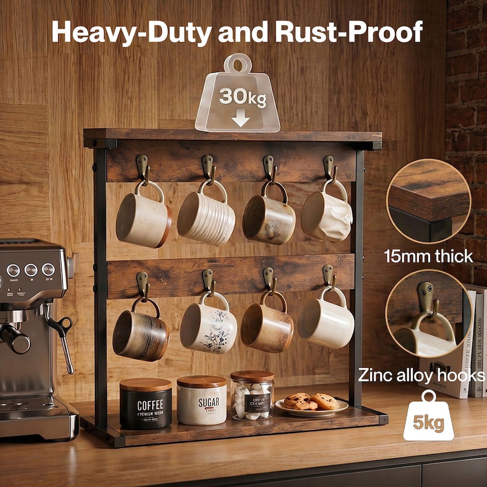 image 1 of Levede Mug Holder Stand Coffee Cup Rack Organiser Countertop Mug Tree with Hooks