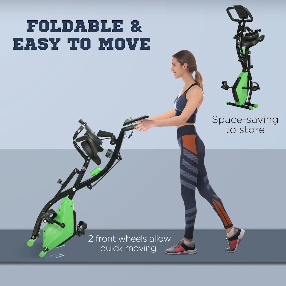 image 1 of HOMCOM 2-In-1 Folding Exercise Bike with 8-Level Magnetic Resistance Green