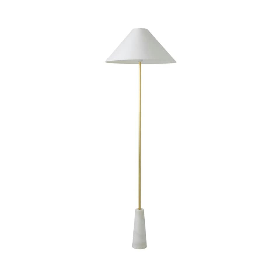 image 1 of ValueLights Margot White Marble Base Floor Lamp with a Linen Tapered Lampshade - Bulb Included Cream