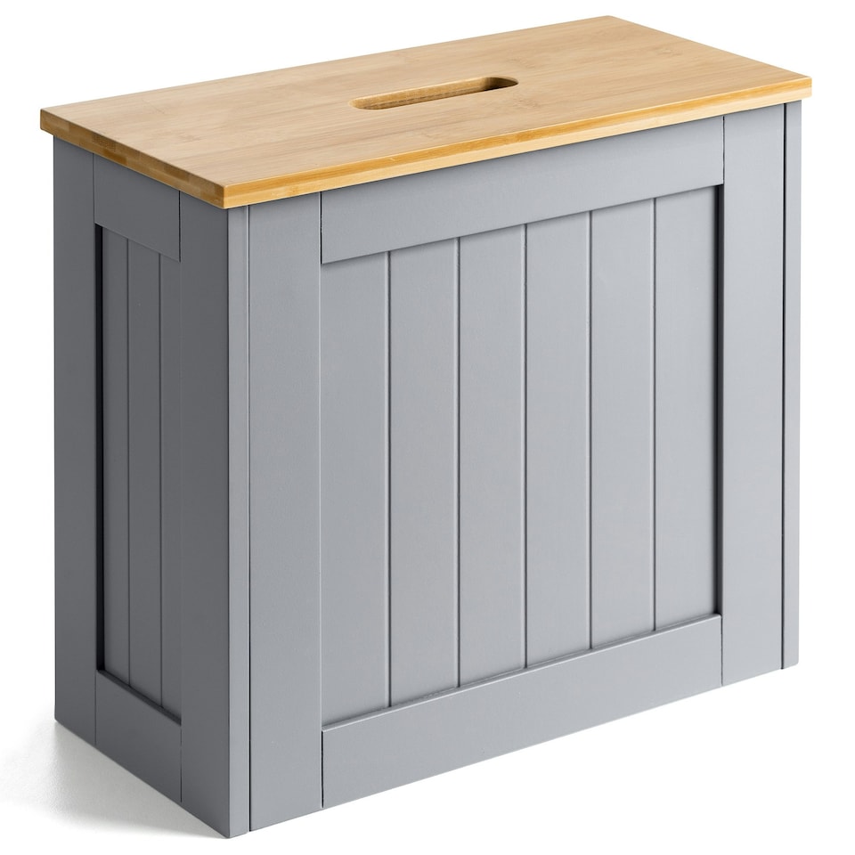 image 1 of Christow Bathroom Tidy Box Grey Bamboo Toilet Roll Cleaning Bottle Storage Unit
