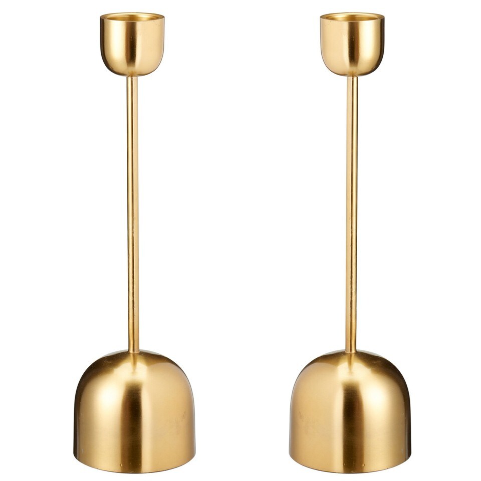 image 1 of Metal Taper Candlestick Bell Candle Holder Stand Wedding Centrepiece Display | Gold | 2x Gold 36cm