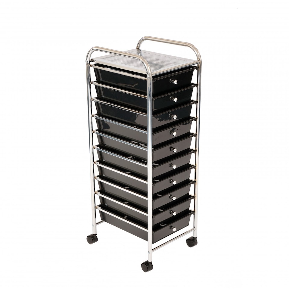 image 1 of 10 Drawer Storage Mobile Makeup Salon Trolley Portable Organiser | Black