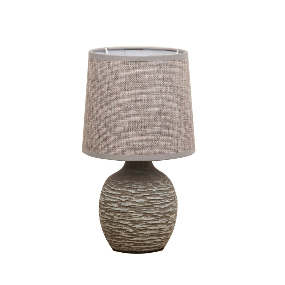 image 1 of Dark Grey Table Lamp with Grey Linen Shade Grey