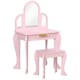 image 1 of HOMCOM Kids Dressing Table Set Kids Vanity Set w Drawer, Mirror - Pink | Pink