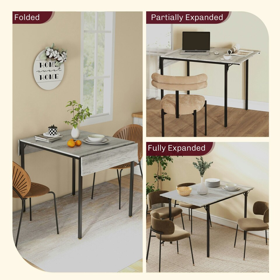 image 1 of HOMCOM Folding Dining Table, Drop Leaf Table for 2-4 People, Grey