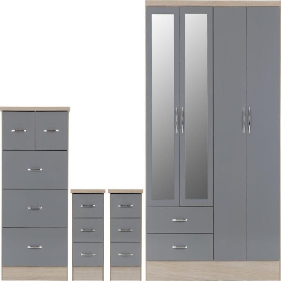 image 1 of Nevada 4 Door Wardrobe 4 Piece Bedroom Set Black