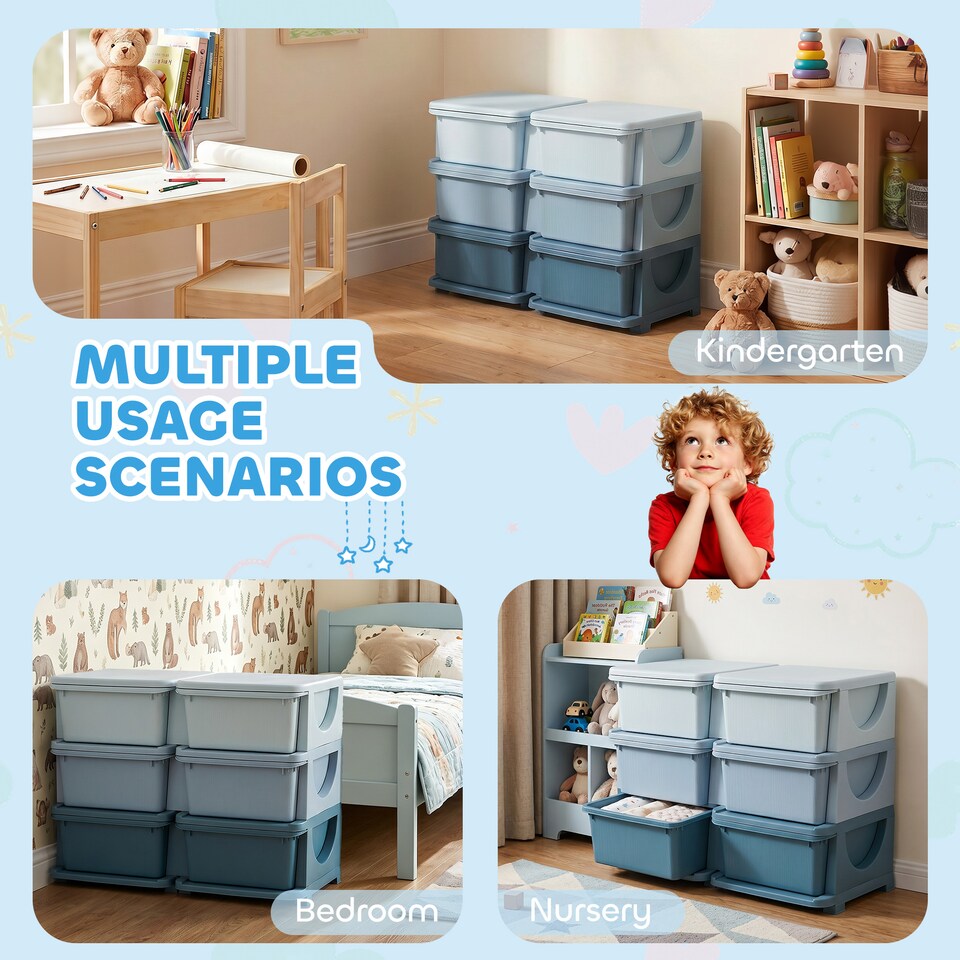 image 1 of HOMCOM Kids Storage Units with Drawers 3 Tier Chest Dresser Tower Blue