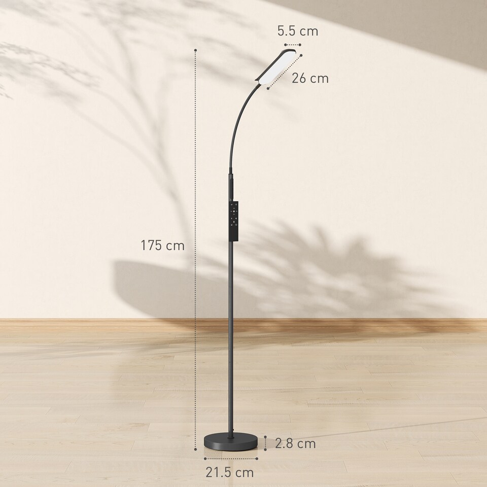 image 1 of HOMCOM LED Floor Lamp for Living Room with Magnetic Remote Control, Black