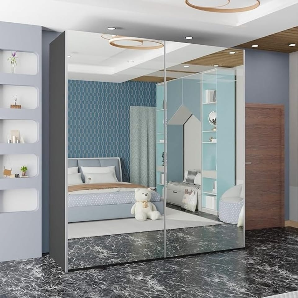image 1 of Stylish 150cm Full Mirrored Wardrobe with Adaptable Interior & Space-Saving Doors | White, Black, Grey Grey | Grey150cm