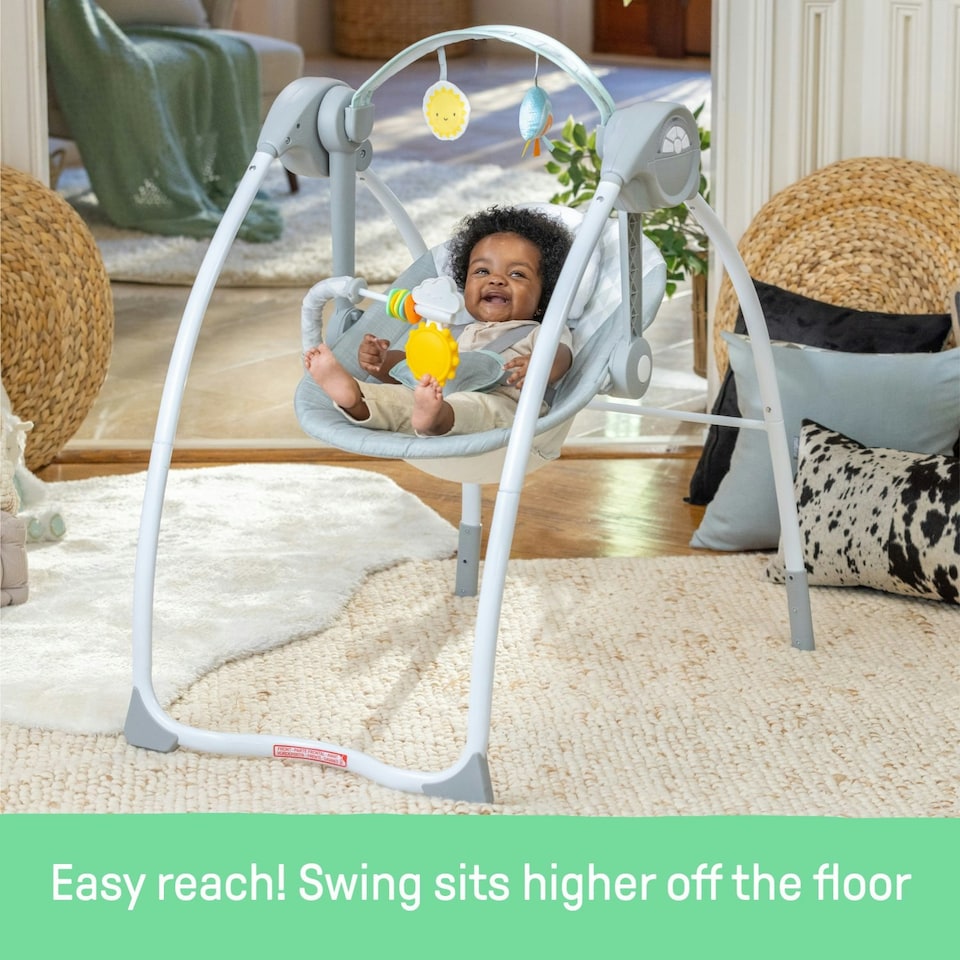 image 1 of Ingenuity Sun Valley Milestone Foldable Baby Swing 6-Speed Grey From 0-9 Months