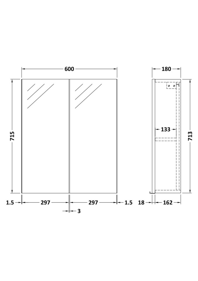 image 1 of Balterley Level Contemporary Bathroom Wall Hung 2 Door Mirror Cabinet | Green | Satin Green | 182 x 600 x 715mm | 1