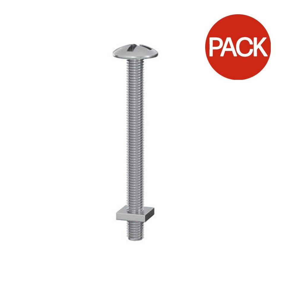 Securfix Roofing Bolts & Nuts (Pack of 100) - Silver - 40mm x 6mm