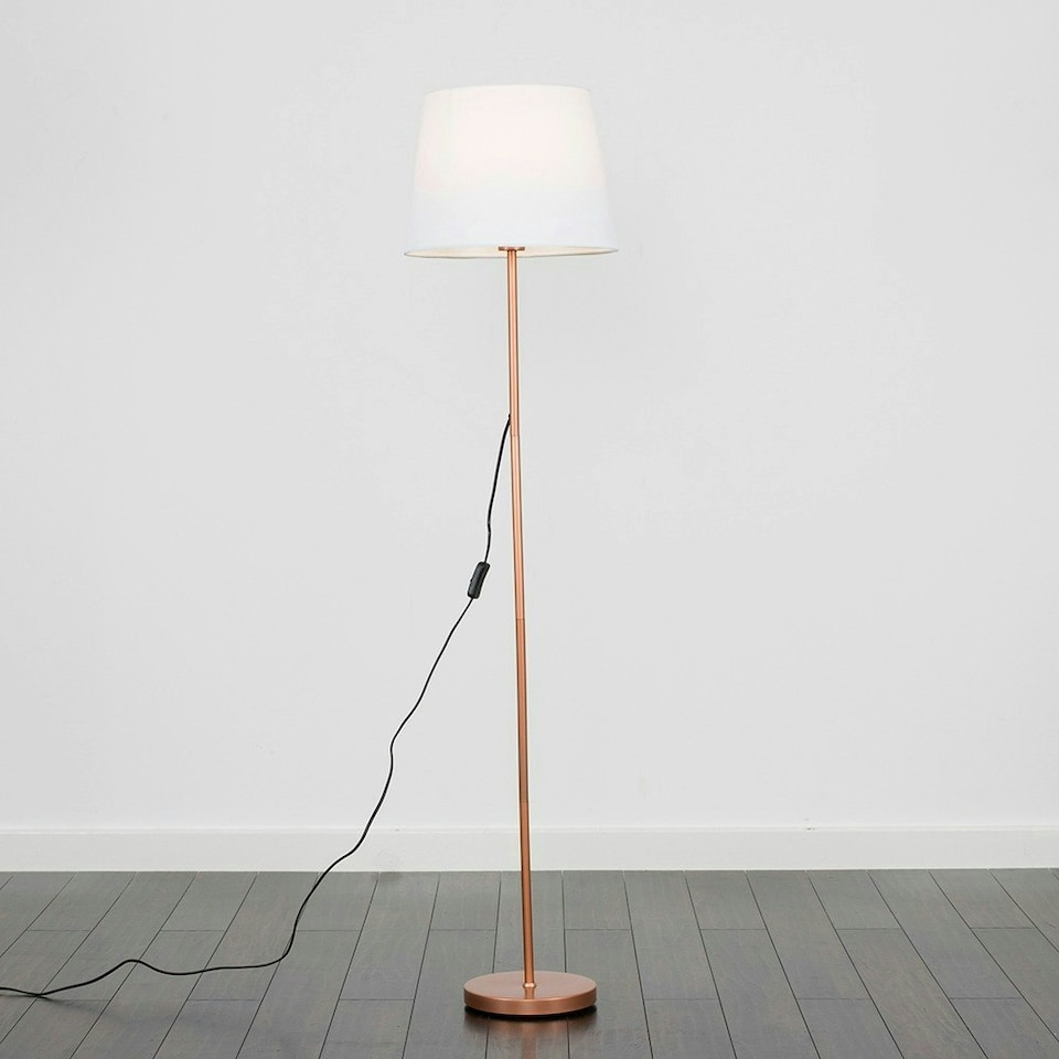 image 1 of ValueLights Charlie Copper Floor Lamp White Taper Shade & Bulb 