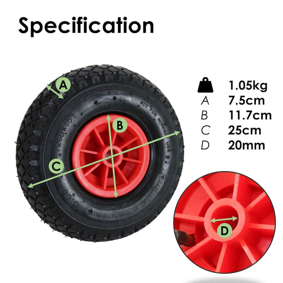 image 1 of Oypla 2x 10" 3.00-4 Plastic Rim Sack Truck Replacement Pneumatic Tyre Wheel