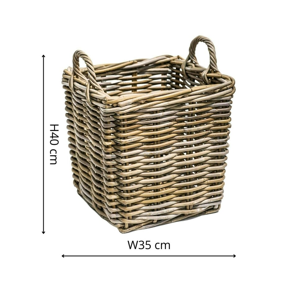 image 1 of Wicker Log Basket Square, Set of 2 N/A