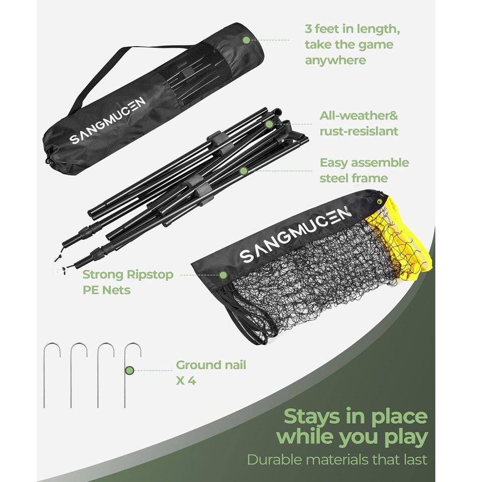 image 1 of Gr8 Home Yellow Black 4m Badminton Net Post Set Portable Volleyball Pickleball Tennis