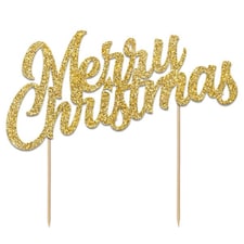 Anniversary House Glitter Merry Christmas Cake Topper Gold