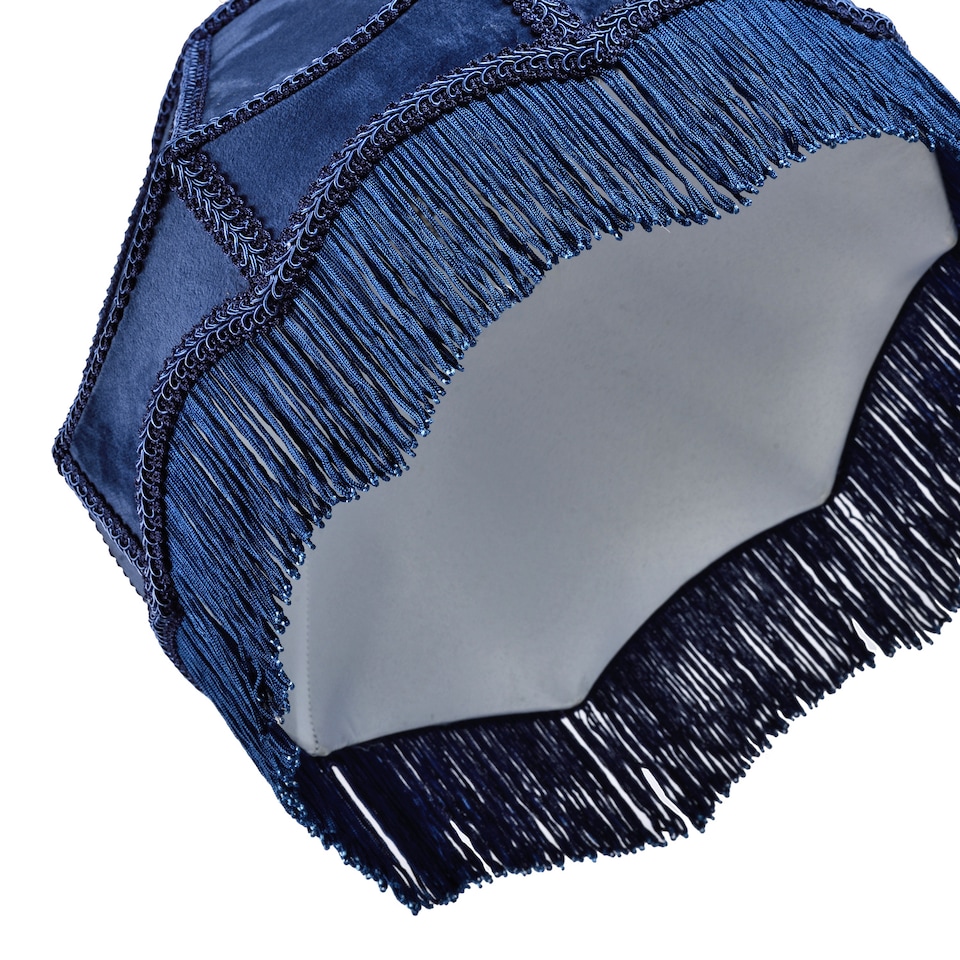 image 1 of Traditional Victorian Empire Lampshade in Midnight Blue Velvet with Tassels | Blue
