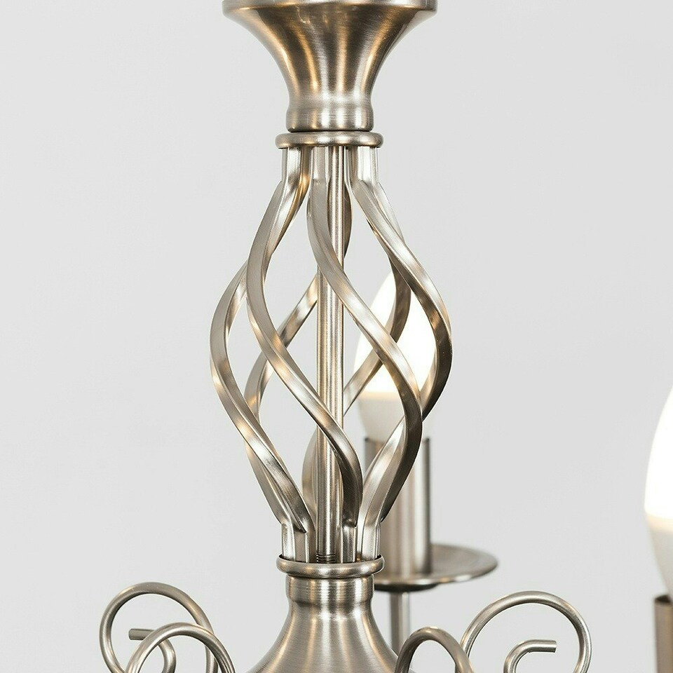image 1 of ValueLights Traditional Style Satin Nickel Barley Twist 5 Way Ceiling Light Chandelier