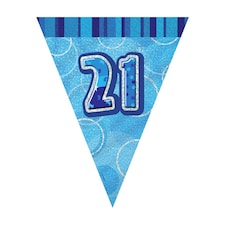Unique Party Blue 21 Glitz Pennant Bunting - Blue - One Size