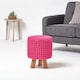 image 2 of Homescapes Hot Pink Tall Cotton Knitted Footstool on Legs
