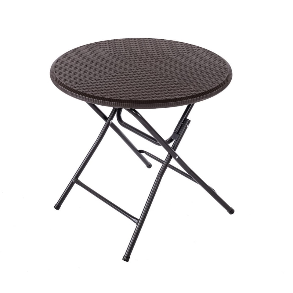 image 1 of 80cm Round Folding Heavy Duty Outdoor Rattan Patio Garden Bistro Table | Brown