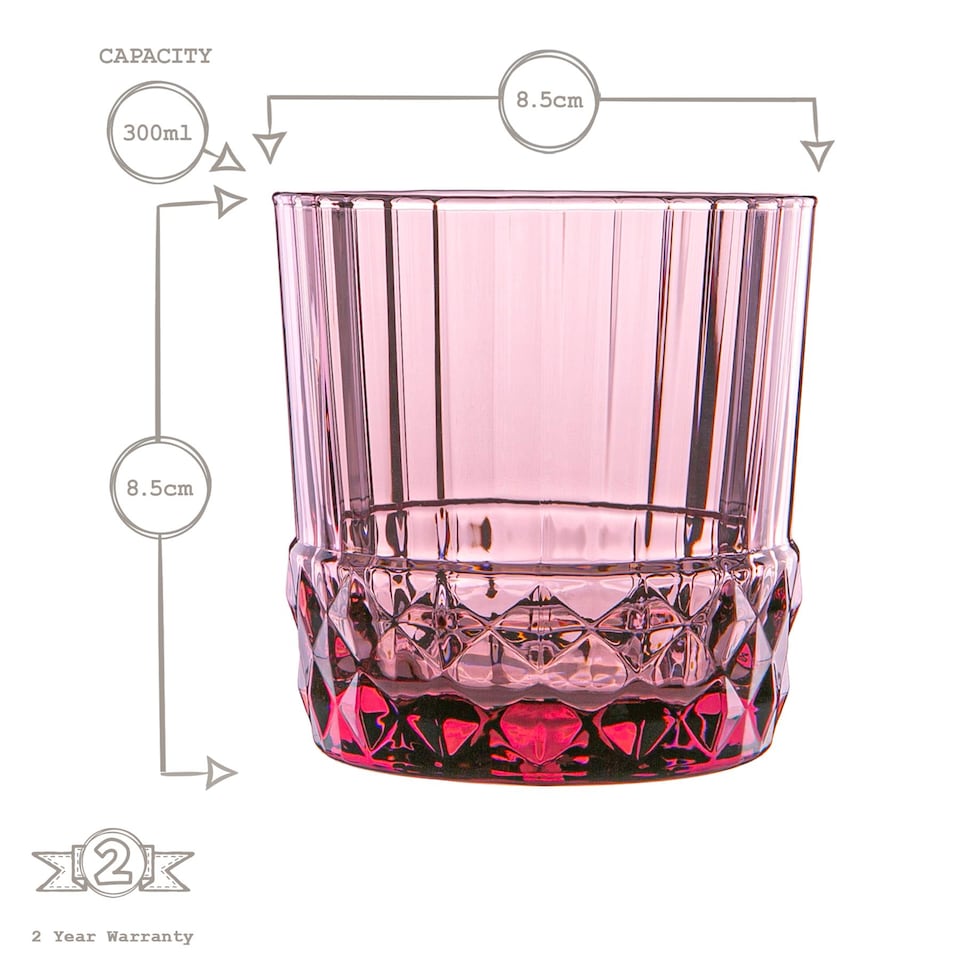 image 1 of Bormioli Rocco America '20s Water Glasses - 300ml - Lilac Rose - Pack of 6 | Pink | Lilac Rose