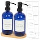 image 1 of Harbour Housewares 2pc Glass Soap Dispenser Set with Bamboo Tray & Labels - 500ml - Blue/White