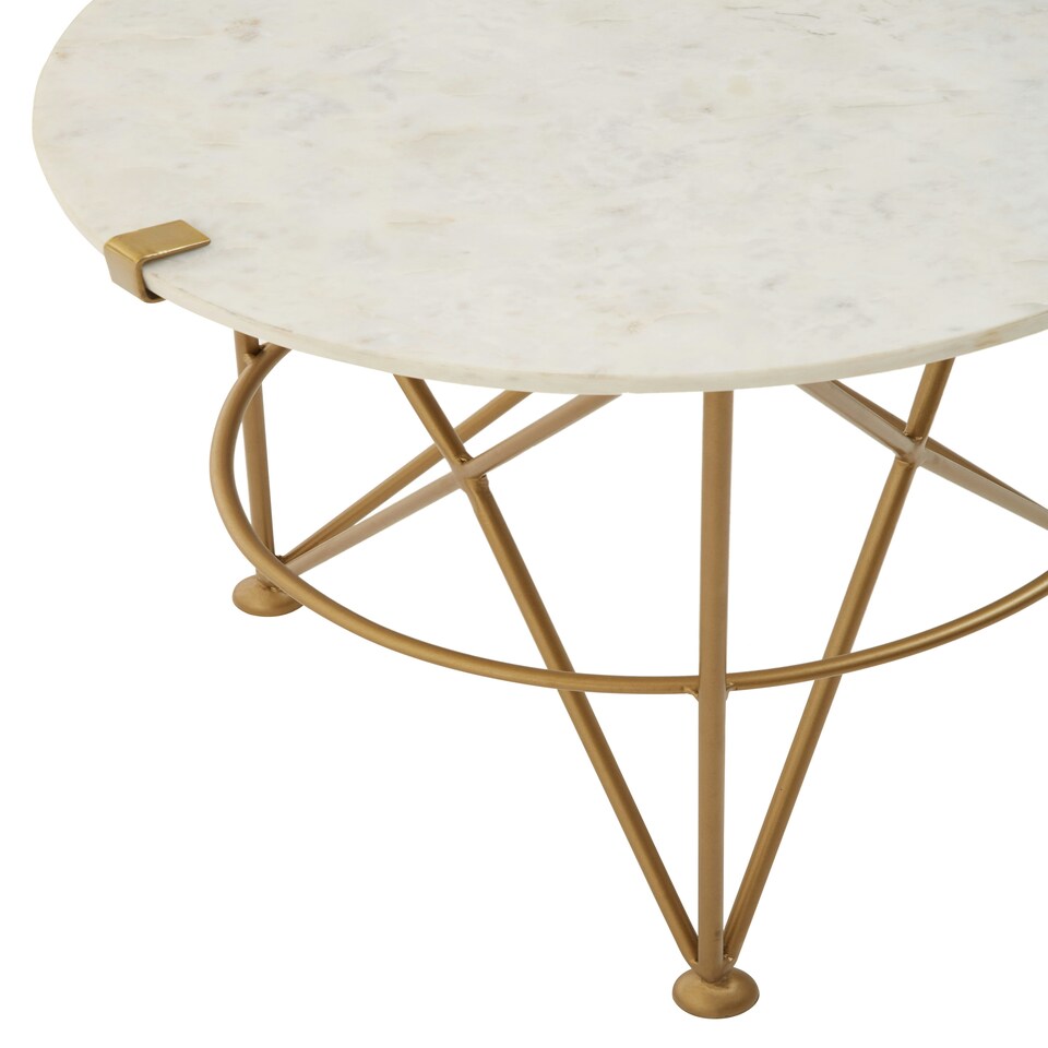 image 1 of Interiors by Premier Stylish Angular Accent Table, Gold Finish Round Table, Bedside Table With Marble Top, Metallic Table Gold