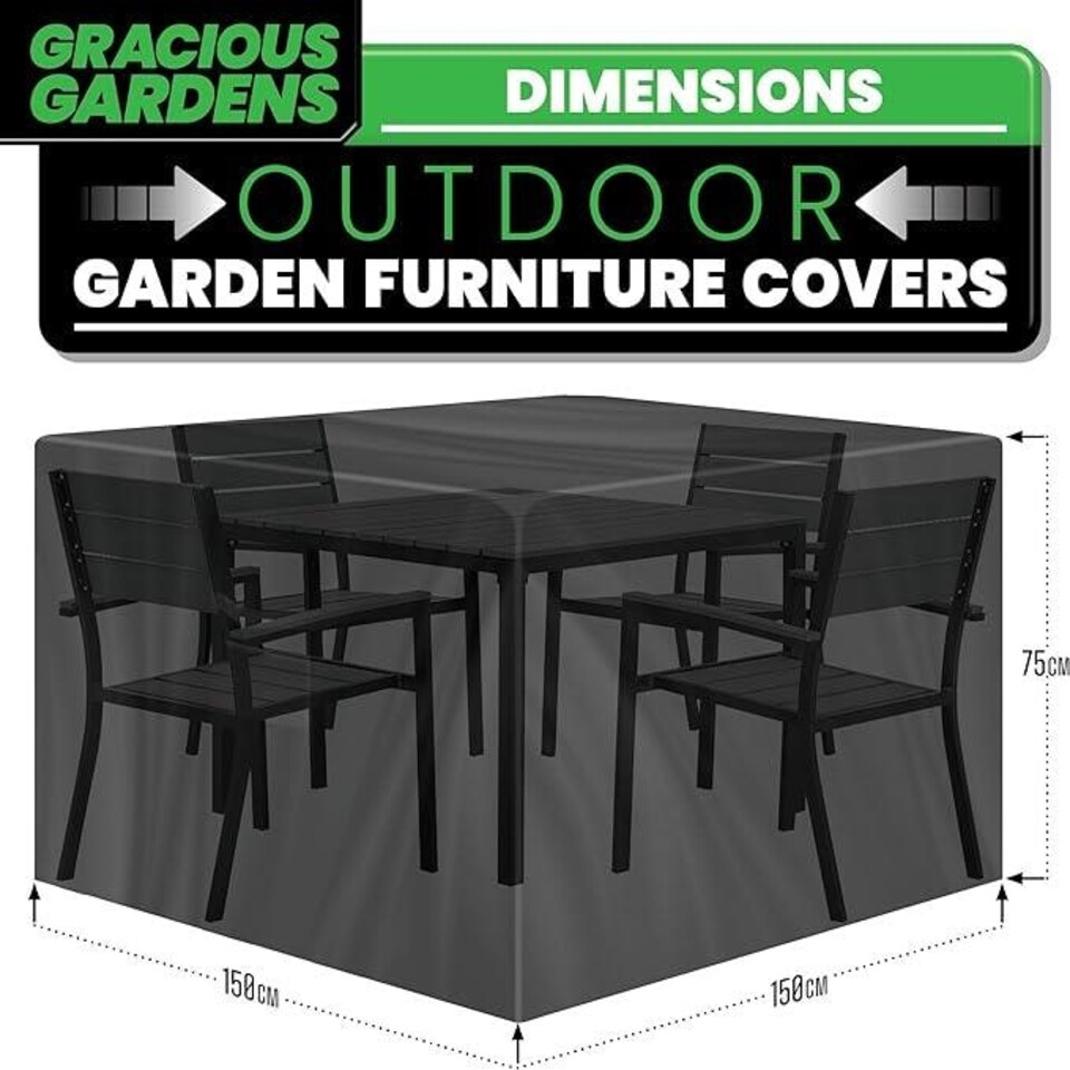 image 1 of Gracious Gardens Square 150x150x75cm Waterproof Garden Furniture Cover | Black | Black | 150x150x75cm | 1