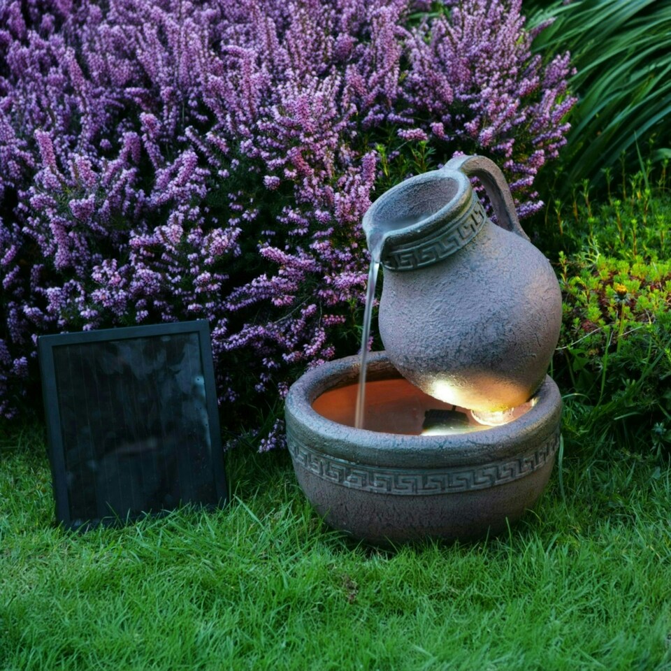 image 1 of Primrose Jug Bowl Solar Powered Water Feature LED Lights 40cm