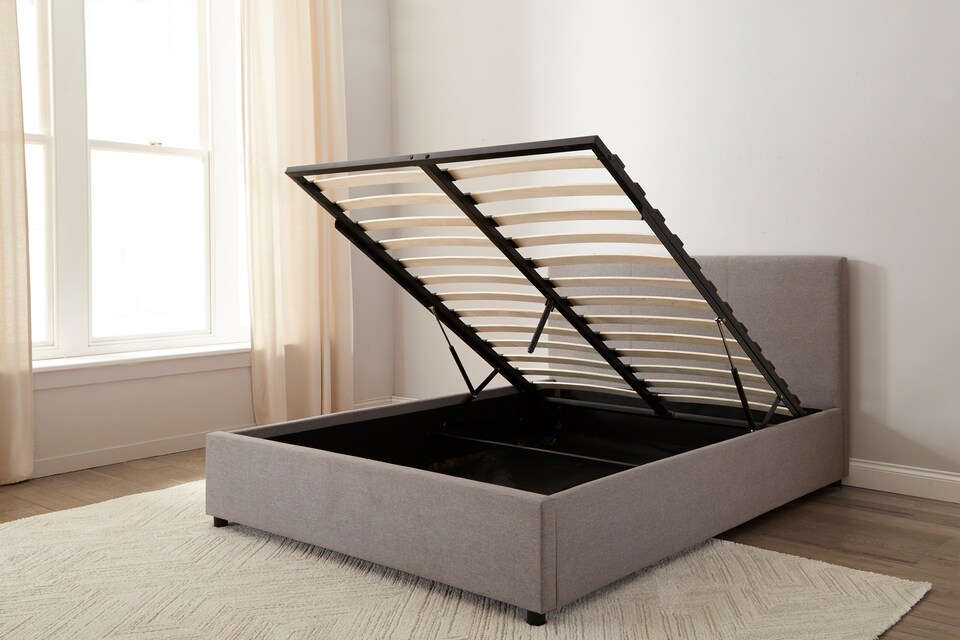 image 1 of Marceli Grey Upholstered Ottoman Bed Frame | Grey | Double