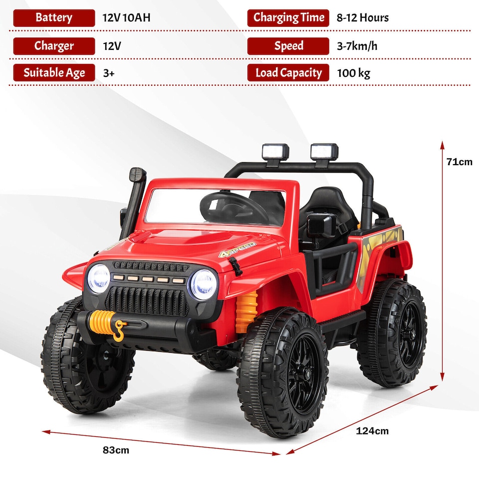image 1 of COSTWAY 2-Seater Powered Electric UTV Large Kids car Red
