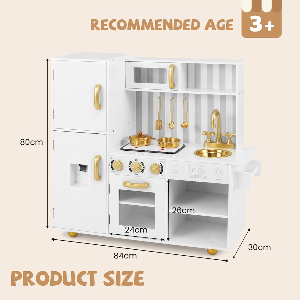 image 1 of COSTWAY Play Kitchen Toy Set Kids Kitchen Playset Chef Pretend Play Toy-Golden