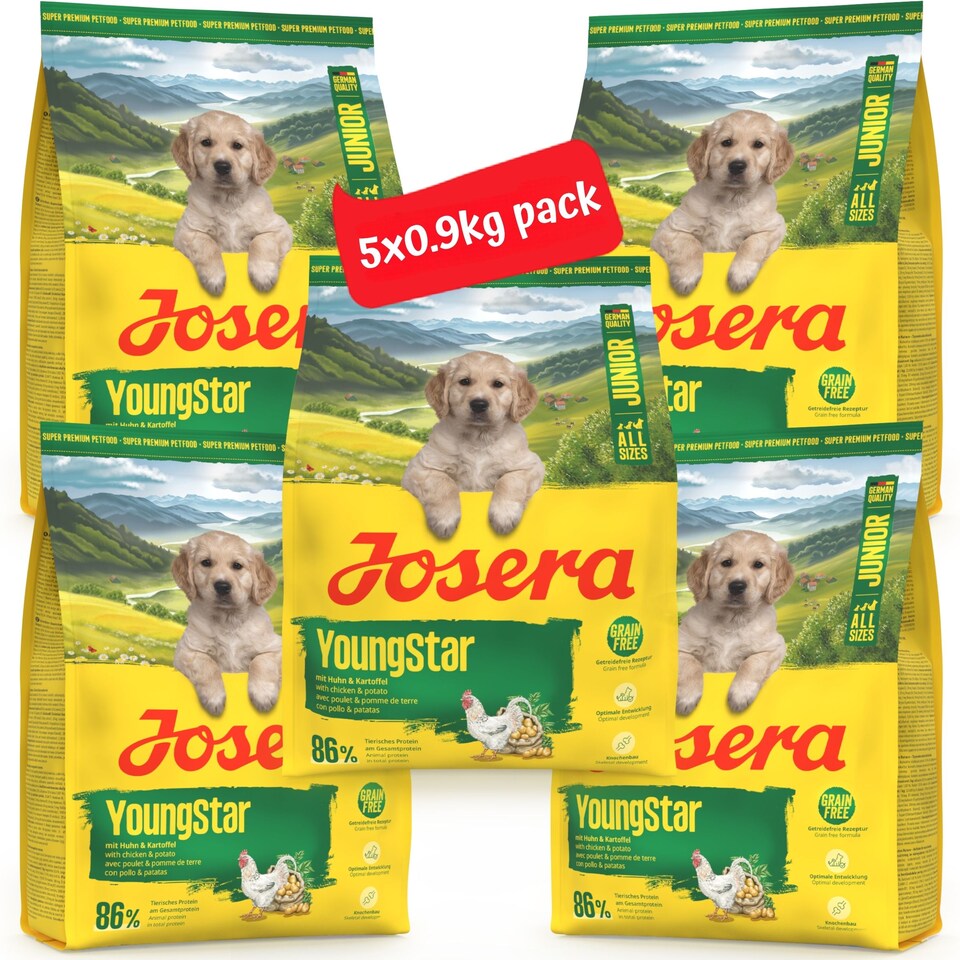 image 1 of Josera Junior YoungStar complete puppy food | Grain-free | All breed sizes | Lots of meat | Optimal digestibility | Salmon Oil Omega 3 | 5x0.9kg