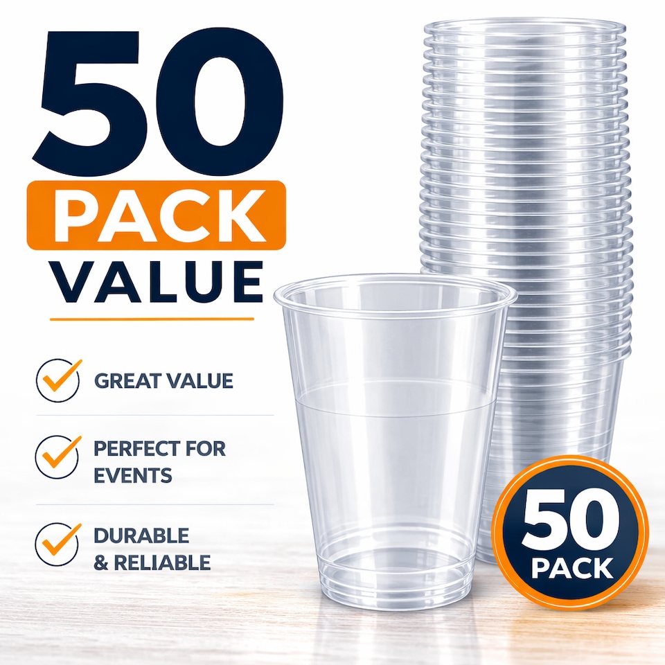 image 1 of Hero Disposable Half Pint Cups Polypropylene Tumblers Plastic Cups, Food Grade Cold Drink Cups with Rolled Rim, UKCA Marked, Lined Accurate Half Pint Measures, Recyclable Clear Party Cups | Clear | Clear | 50