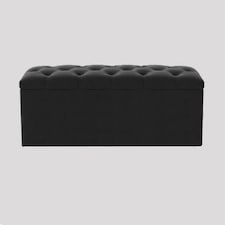 137cm Luna Chesterfield Ottoman Storage Box - Black Plush Velvet Upholstered Blanket Box