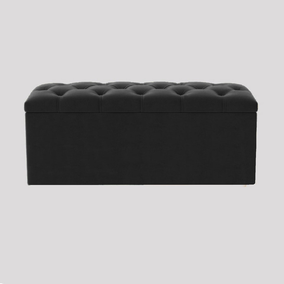 image 1 of 137cm Luna Chesterfield Ottoman Storage Box - Black Plush Velvet Upholstered Blanket Box