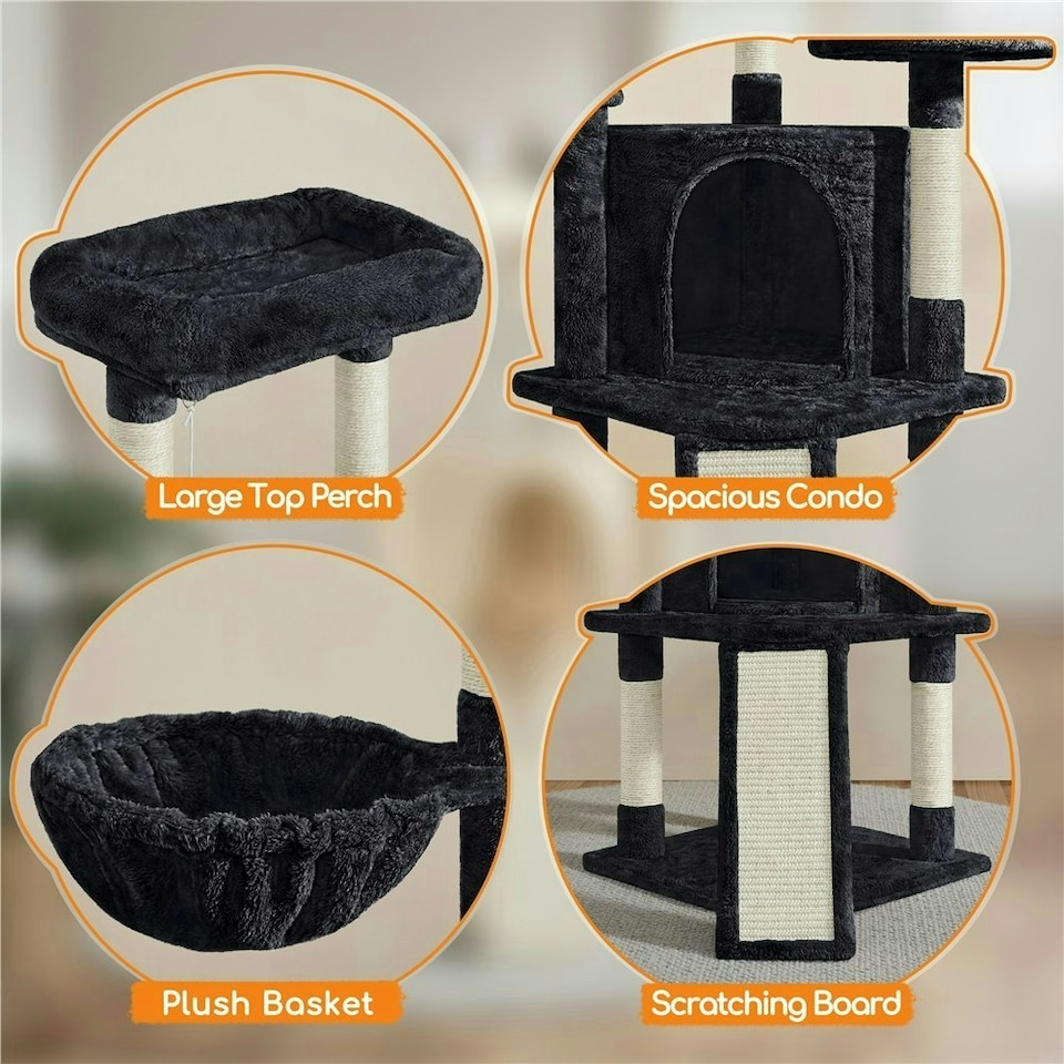 image 1 of Yaheetech 106 cm Kitten Tree Tower with Natural Sisal  Black