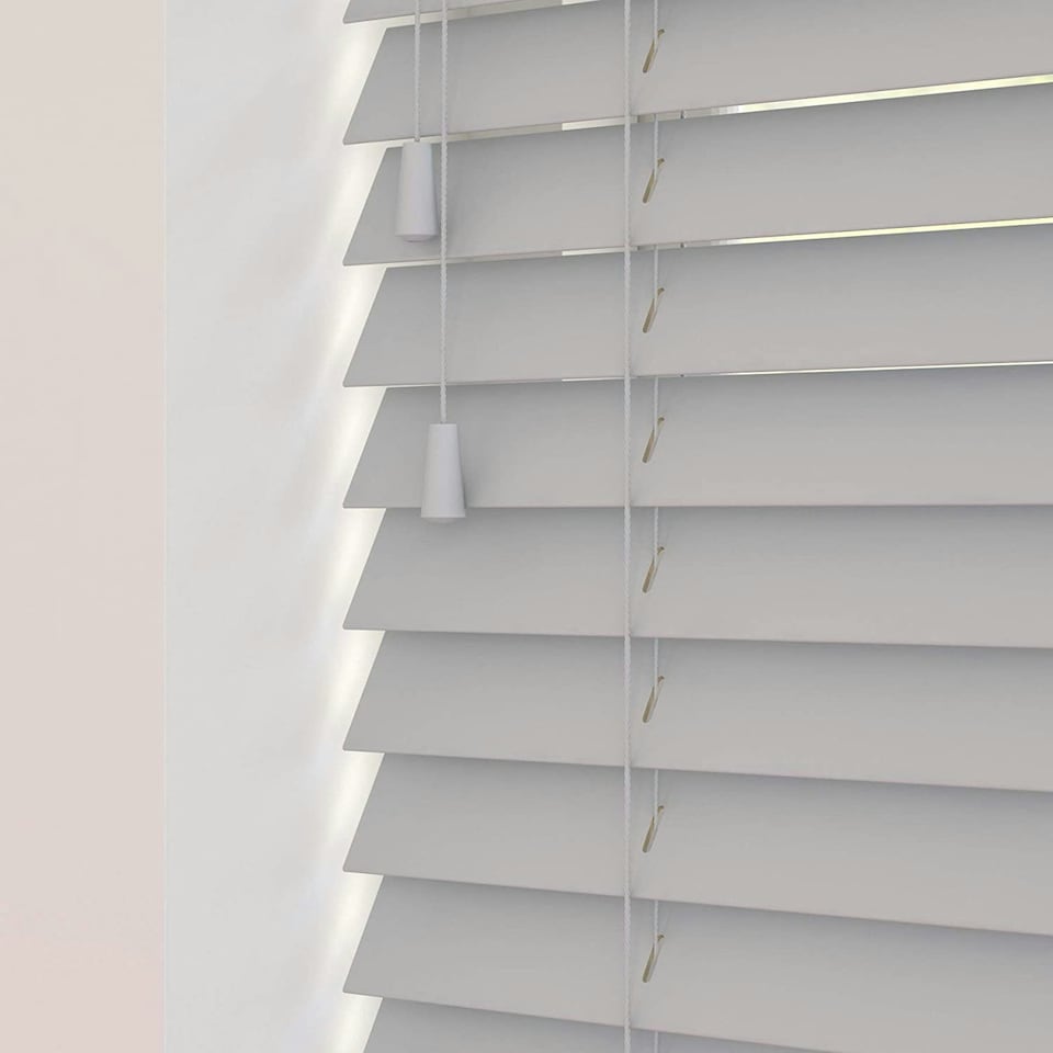 image 1 of 240cm Relaxed Grey Wooden Venetian Blinds With Strings (130cm drop) | Grey | Grey