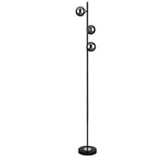 Eaen 3 Light Black and Gold Floor Lamp with Smoked Glass