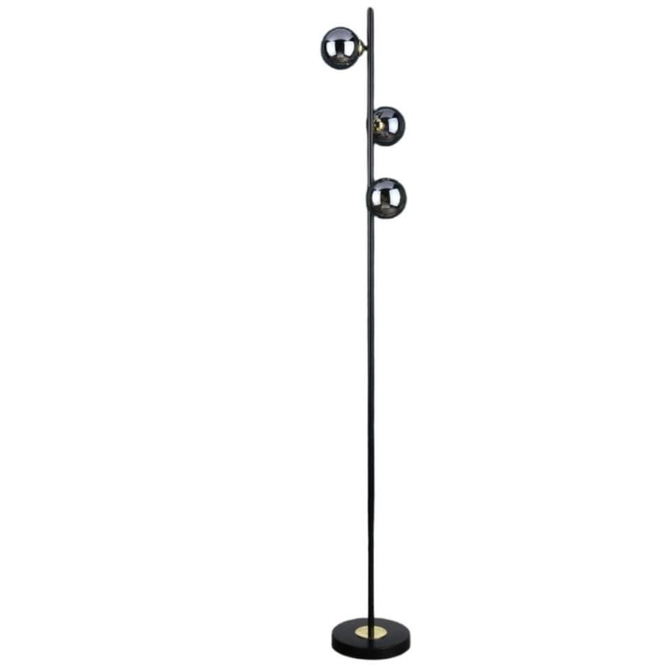 image 1 of Eaen 3 Light Black and Gold Floor Lamp with Smoked Glass