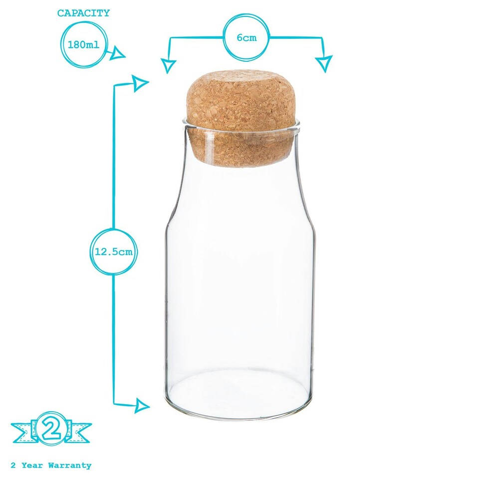 image 1 of Argon Tableware Glass Storage Bottles with Cork Lids - 180ml - Pack of 3