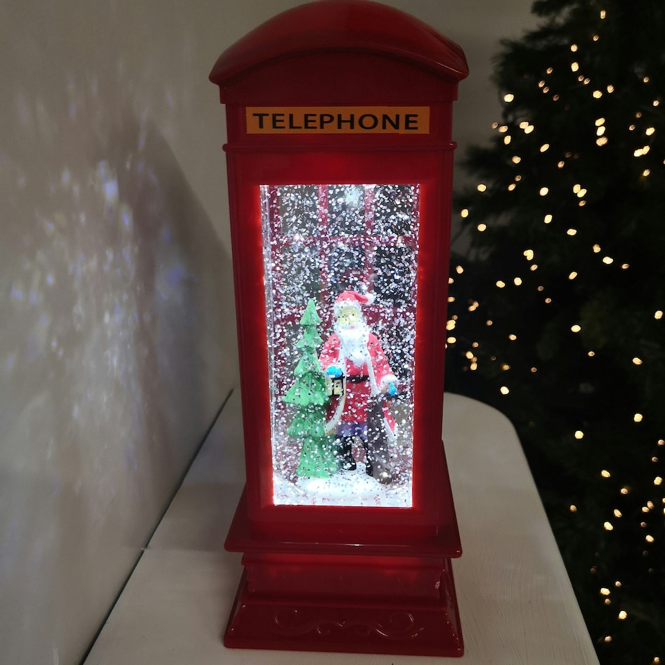 image 1 of 26.5cm Premier Christmas Water Spinner Telephone Box Design - Choose From Snowman Family Or Santa