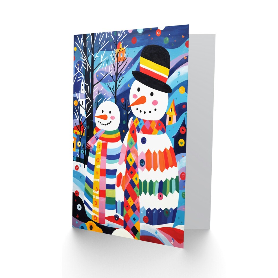 image 1 of Snowman Couple Colourful Folk Art Blank For Him Or Her Art Xmas Festive Christmas Card